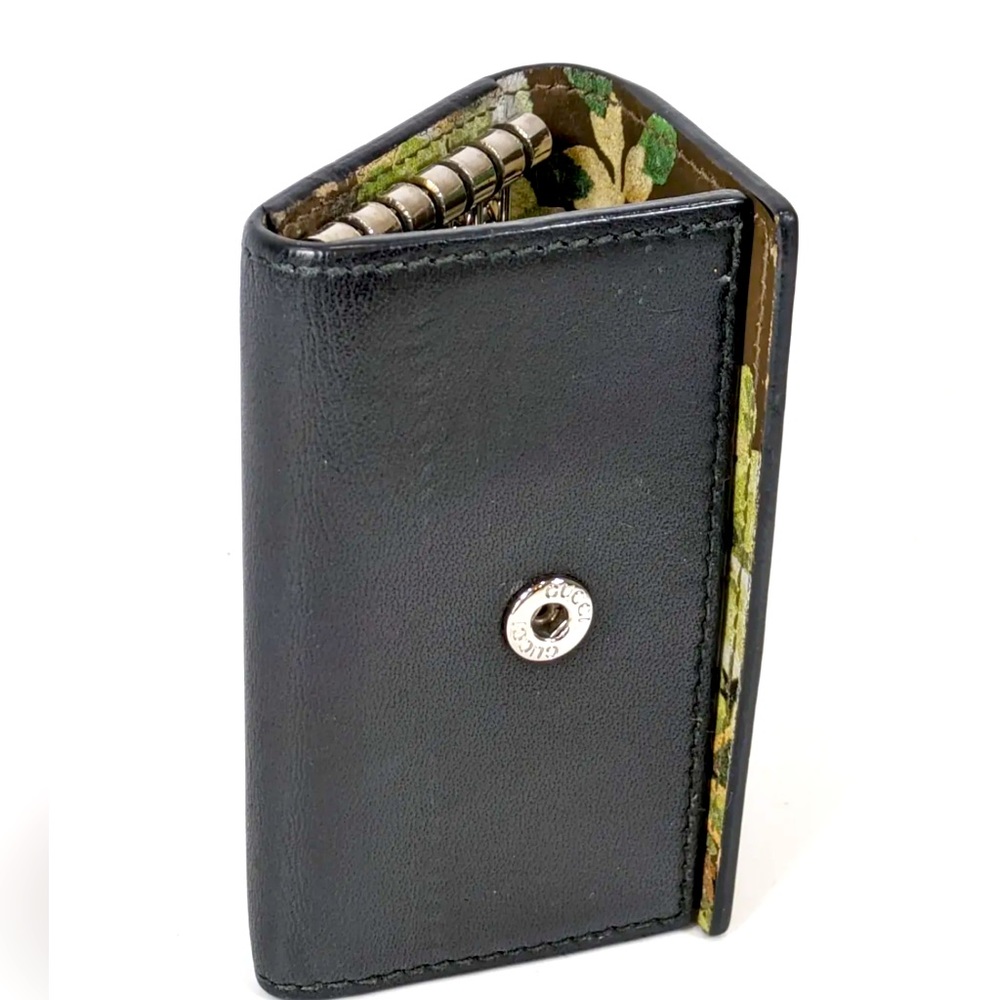 Gucci Blooms Green & Black leather key case floral pattern 6 ring Authentic - Picture 5 of 16